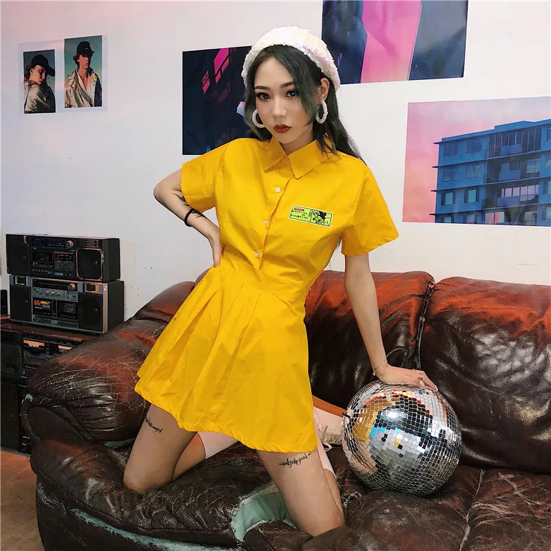 

ins New summer ulzzang korean fashion Women's Clothing solid Harajuku loose casual crop top shirts+empire skirts two piece set