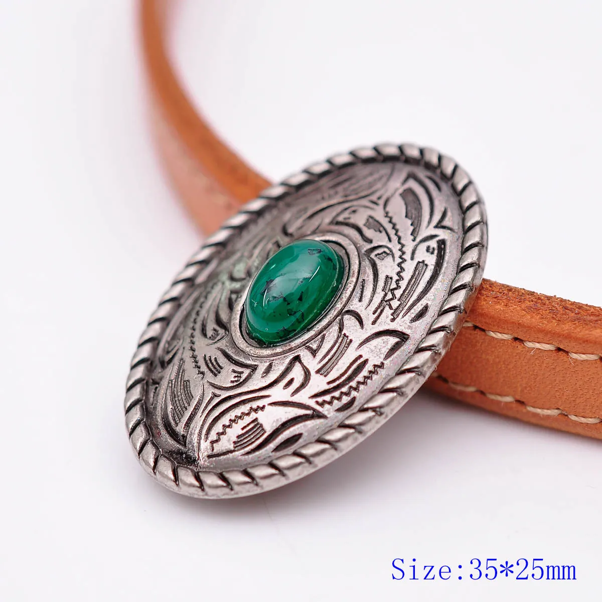 

10X 35X25MM Western Antique Sliver Green Turquoise Engraved Saddle Tack Belt Prairie Dust Oval Conchos