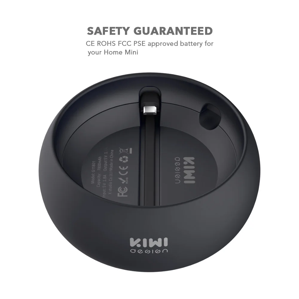 KIWI design Rechargeable Battery Base 7800mAh for Google Home mini Portable Power Charger Accessories with Strap