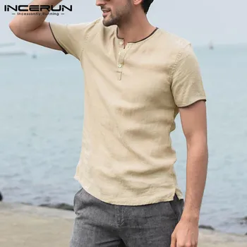 

INCERUN 2019 Fashion Short Sleeve Men Casual Shirt Button Cotton Decor Basic Blouse Camisa Vintage Men Brand Shirts Summer S-5XL