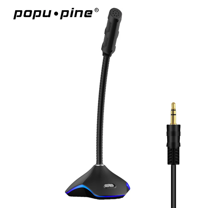 

Popu Pine Wired Microphone USB Gaming 360° Omnidirectionnel PC Microphone for Computer Desktop Professional Dual Mic LED mic
