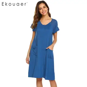 

Ekouaer Women Nightgown Short Sleeve Chemise Sleepshirts Maternity Night Dress Casual Homewear Nightdress Female Nighties