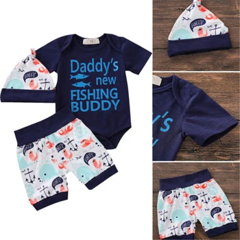 

2019 3PCS/set Newborn Infant Baby Clothing Boy Tops Romper Bodysuit Pants Hat Outfits Sets