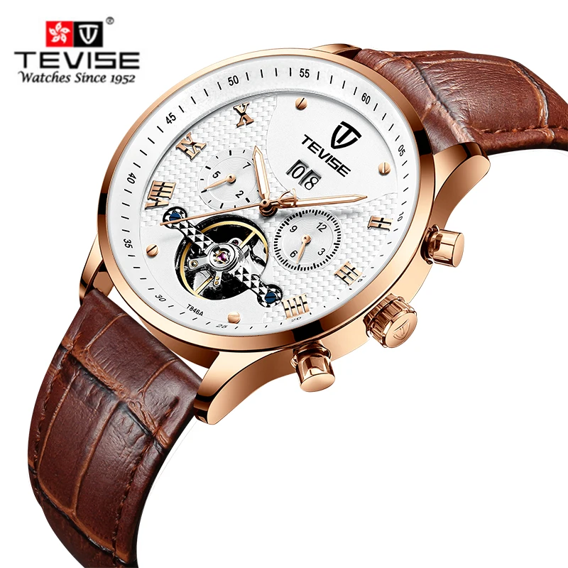 TEVISE модные повседневные мужские часы T846b кожаный ремешок брендовые наручные часы водостойкие автоматические механические Роскошные Relogio