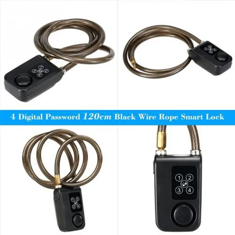 Wire Rope Smart Alarm Bluetooth Waterproof 110dB Bike Outdoor Anti Theft Lock
