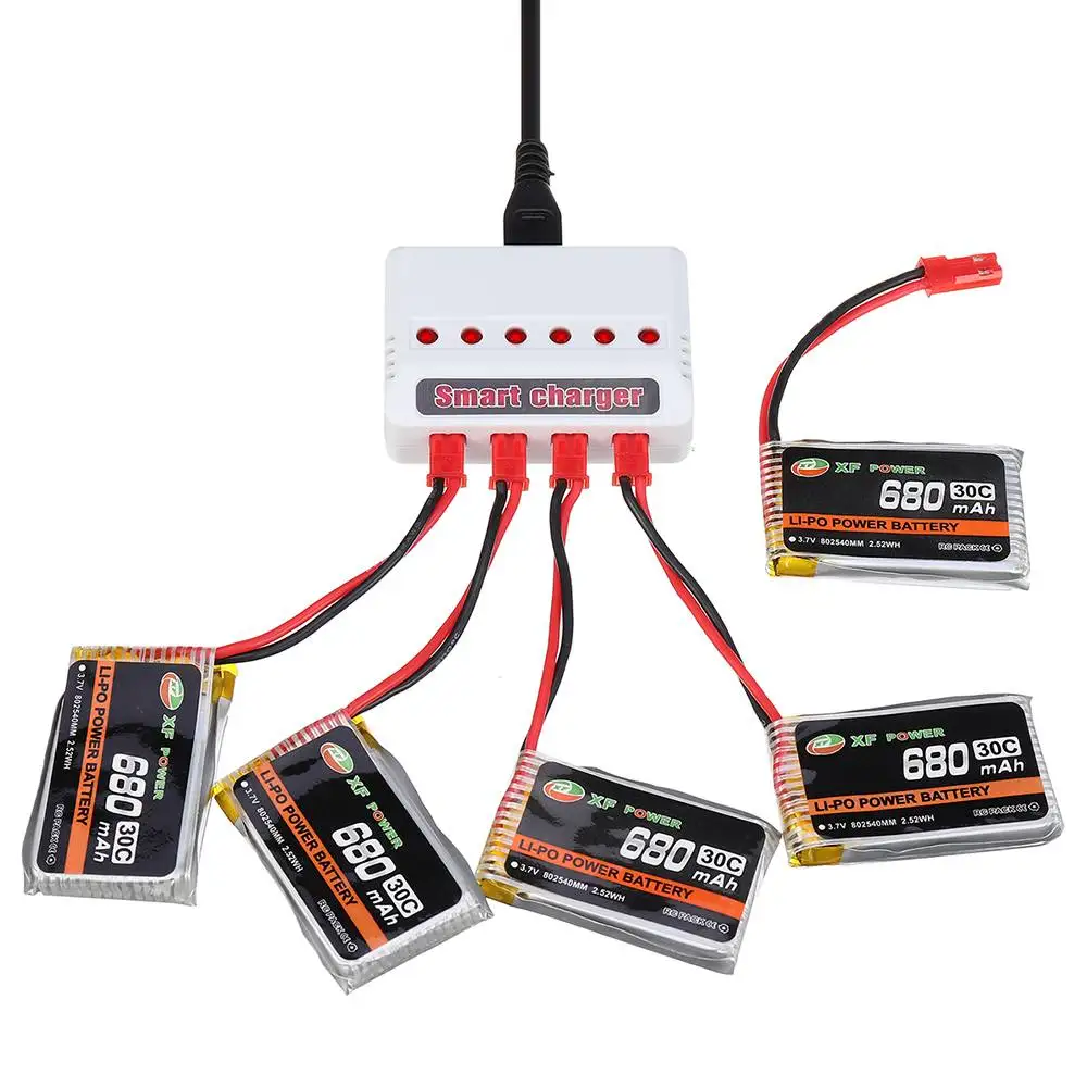 

New Arrival XF POWER 3.7V 680mAh 30C 1S Lipo Battery JST Plug & Battery Charger For RC Drone FPV Racing Parts