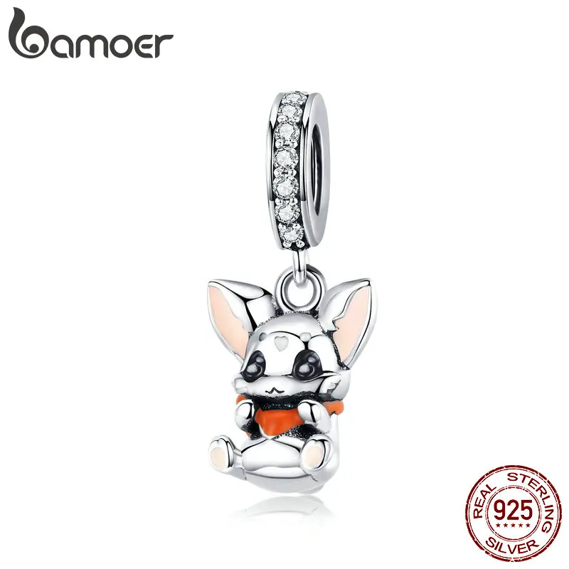 

BAMOER Enamel Silver Charms for Women Jewelry Making Animal Bunny Pendants for Necklace Fit Original Charm Bracelet 3mm BSC072