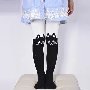 

Spring Autumn Girls Black Socks Cartoon Cat Pattern Cute Pantyhose Kids Cotton Soft Pantyhose