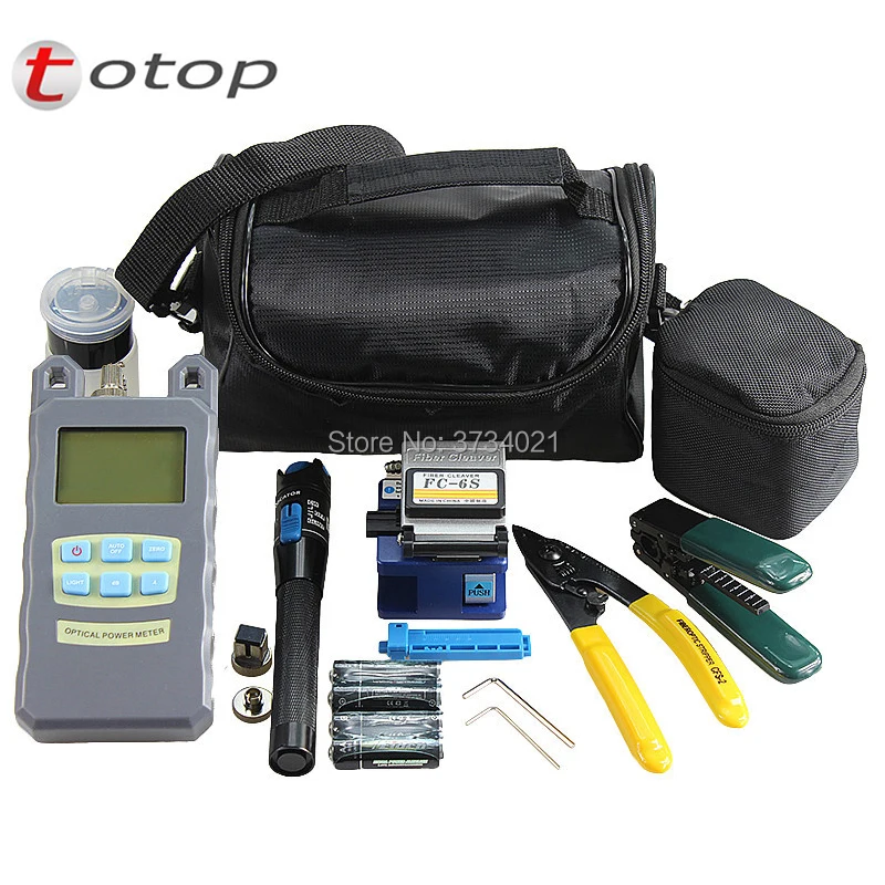 

14Pcs Fiber Optic FTTH Tool Kits with Optical Power Meter, 1mw Visual Fault Locator, Fiber Cleaver FC-6S, Drop Cable Stripper