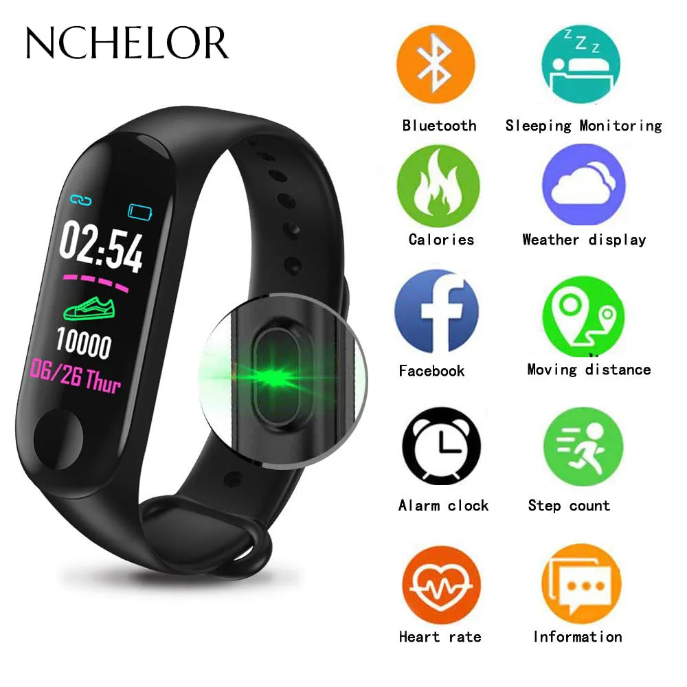 

NEW M3 Smart Watch Color Screen Fitness Tracker Heart Rate Monitor Waterproof Pedometer Men Women Sport Watch for IOS Android