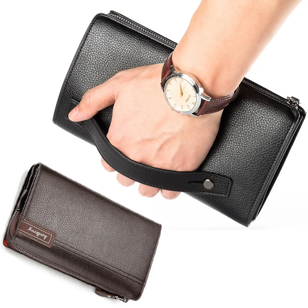 

Men's fashion storage wallet large capacity solid color classic PU leather card package