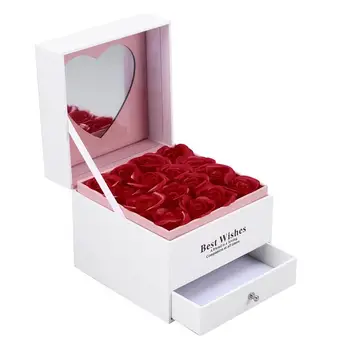 

1PC Beautiful Dual Layer Creative Soap Rose Flower Drawer Wood Box Gifts for Womens Day Christmas Mothers Day Valentines Day