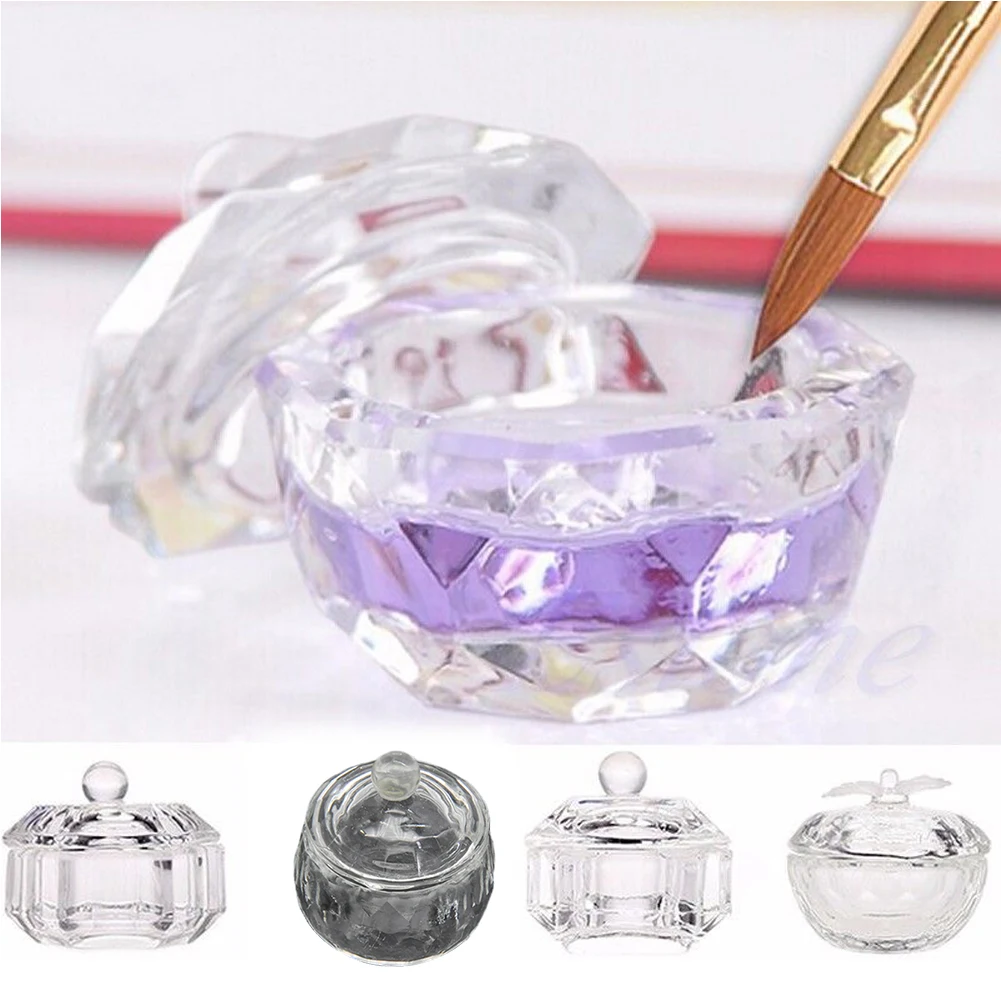 

Nail Art Acrylic Crystal Glass Dappen Dish Bowl Cup Box Liquid Powder Transparent Cap Lid Nail
