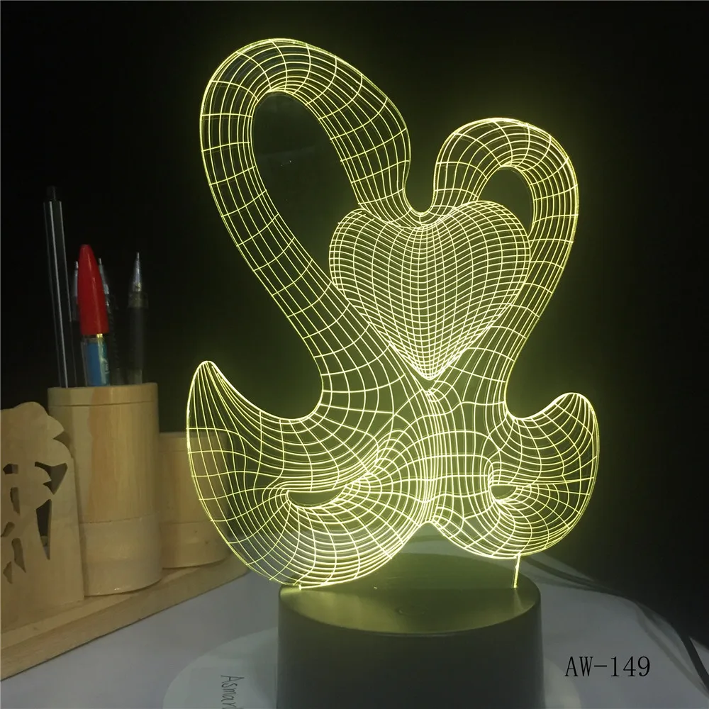Милый 3D милый двойной поцелуй украшение атмосфера LED 7 цветов ночная настольная