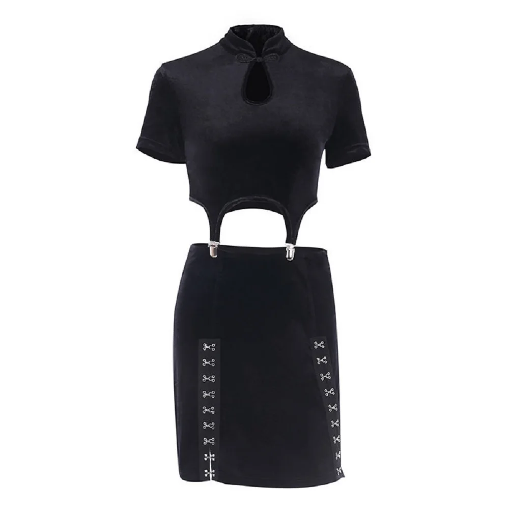 

Punk Sexy Dress Women Short Sleeve Hollow Out Slim Black Mini Dress Casual Clubwear Party Dress Fashion