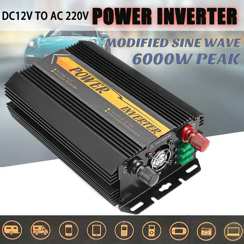 Инвертор 12V 220V 6000W пики Авто модифицированный синусоидальный трансформатор