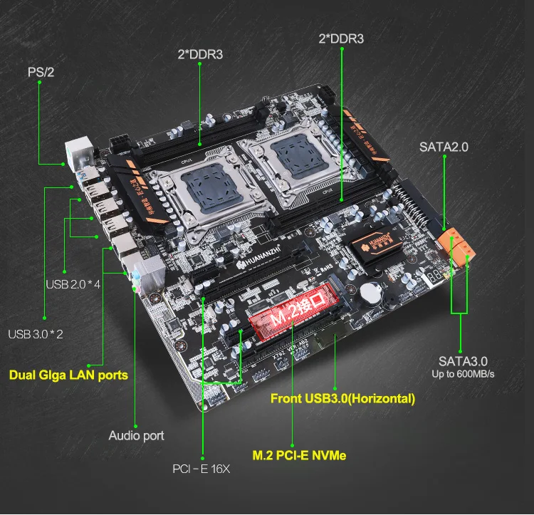 Материнская плата HUANANZHI X79 4D с M.2 слотом двойным процессором Intel Xeon E5 2660 V2 RAM 32 Гб (4*8