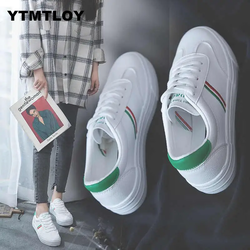 

2019 Women Fashion Breathble Vulcanized Shoes Casual Tenis Feminino Zapatos De Mujer Slimming Cheap White Sneakers Striped W669