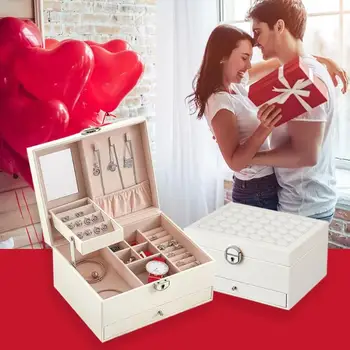 

Large Rings Jewelry Storage Box 2 Layer Earrings Necklace Display Case Gifts Birthday Girlfriend Friend Couples Valentine's day