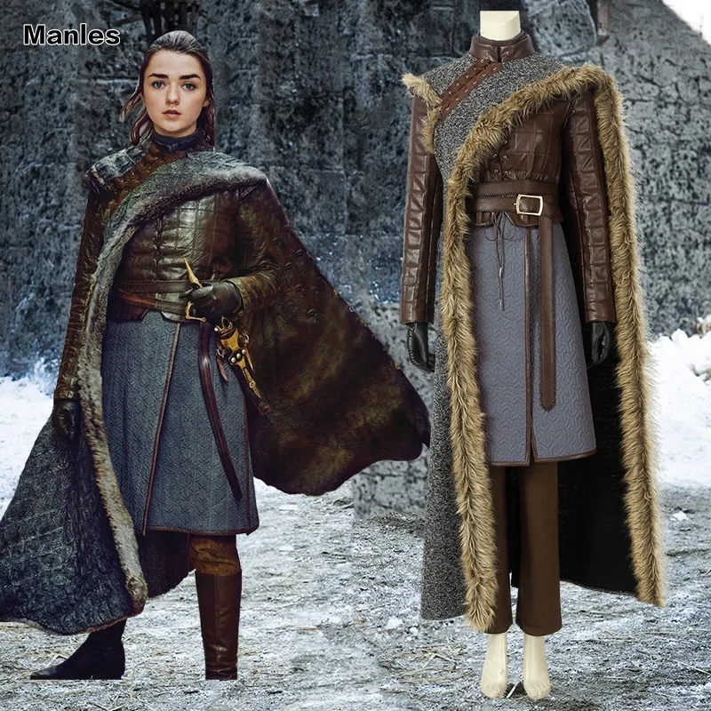 

Game Of Thrones 8 Arya Stark Costume Cosplay Adult Halloween Christmas Carnival Outfit Fancy Full Set Party Dress Winter Girl