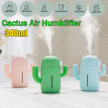 

340ML USB Air Humidifier Cactus Timing Aromatherapy Diffuser Mist Maker Mini Aroma Atomizer for Home 1.5W