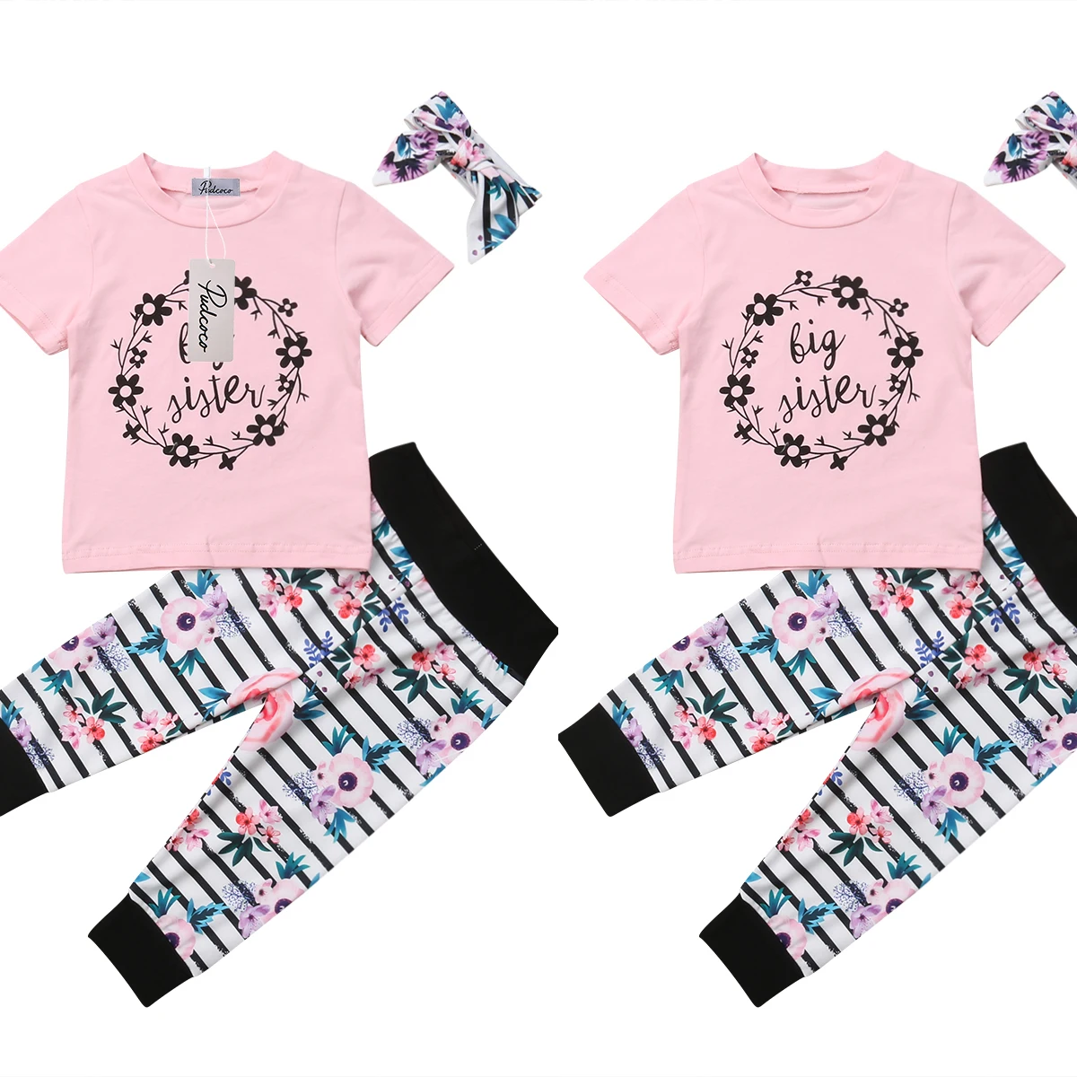 

Pudcoco Big Sister And Little Sister Machong Baby Girls Clothes Set Letter Printed Flower Clothes T Shirt + Long Pant