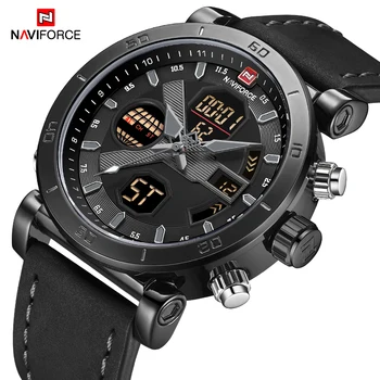 

NAVIFORCE Men's Military Sport Watches Leather Strap LED Digital Watch Waterpoof Quartz Wrist Watch Male Clock Relogio Masculino