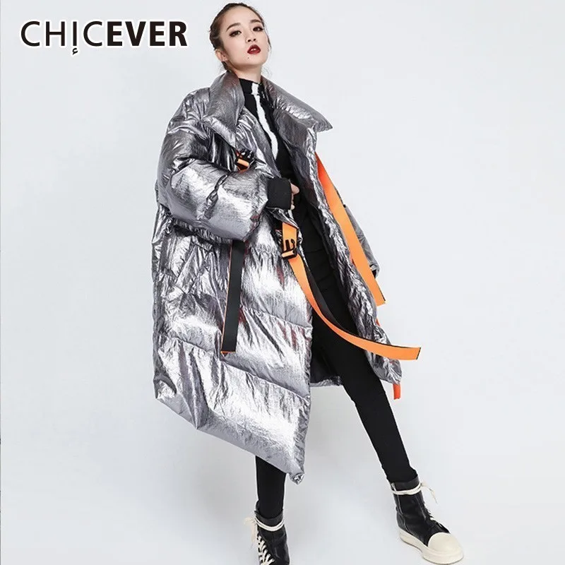 Meilleur CHICEVER 2019 rubans femmes hiver doudoune col montant à manches longues asymétrique veste femme mode vêtements marée