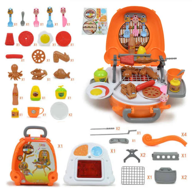

40 Pcs Kids Childrens BBQ Barbecue Cart Shop Toys Play Game Set Cooking Fun