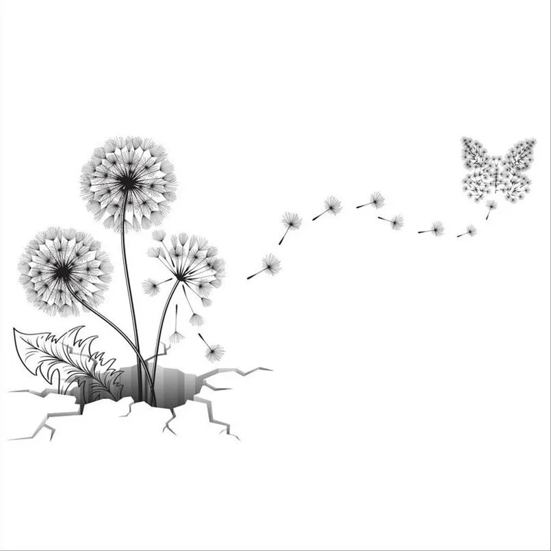 New Wall Stickers 3D Broken Wall Dandelion 150x70cm Waterproof Removable Wall Stickers For Kids Rooms Wall Art Home Decoration