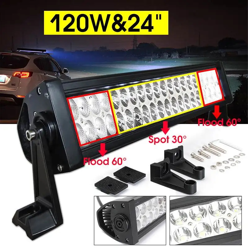 

24 Inch 120W Auto Car LED Curved Work Light Bar 24LED Spot Flood Combo Offroad Driving Lamp Worklight for Off road Truck SUV