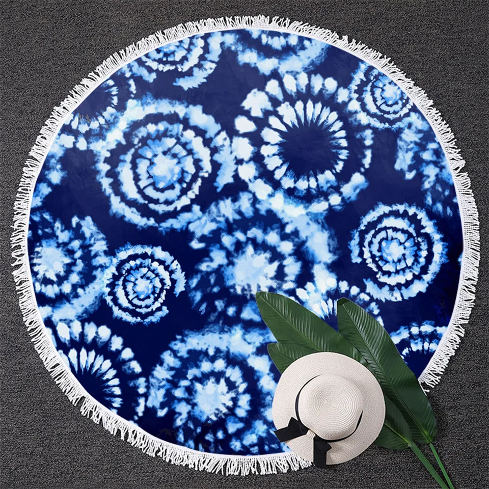 

Blue Tie Dye Large Beach Towels for Adults Thick Round Bath Towel Blanket Hippie Blue Tapestry 150cm Beach Throw