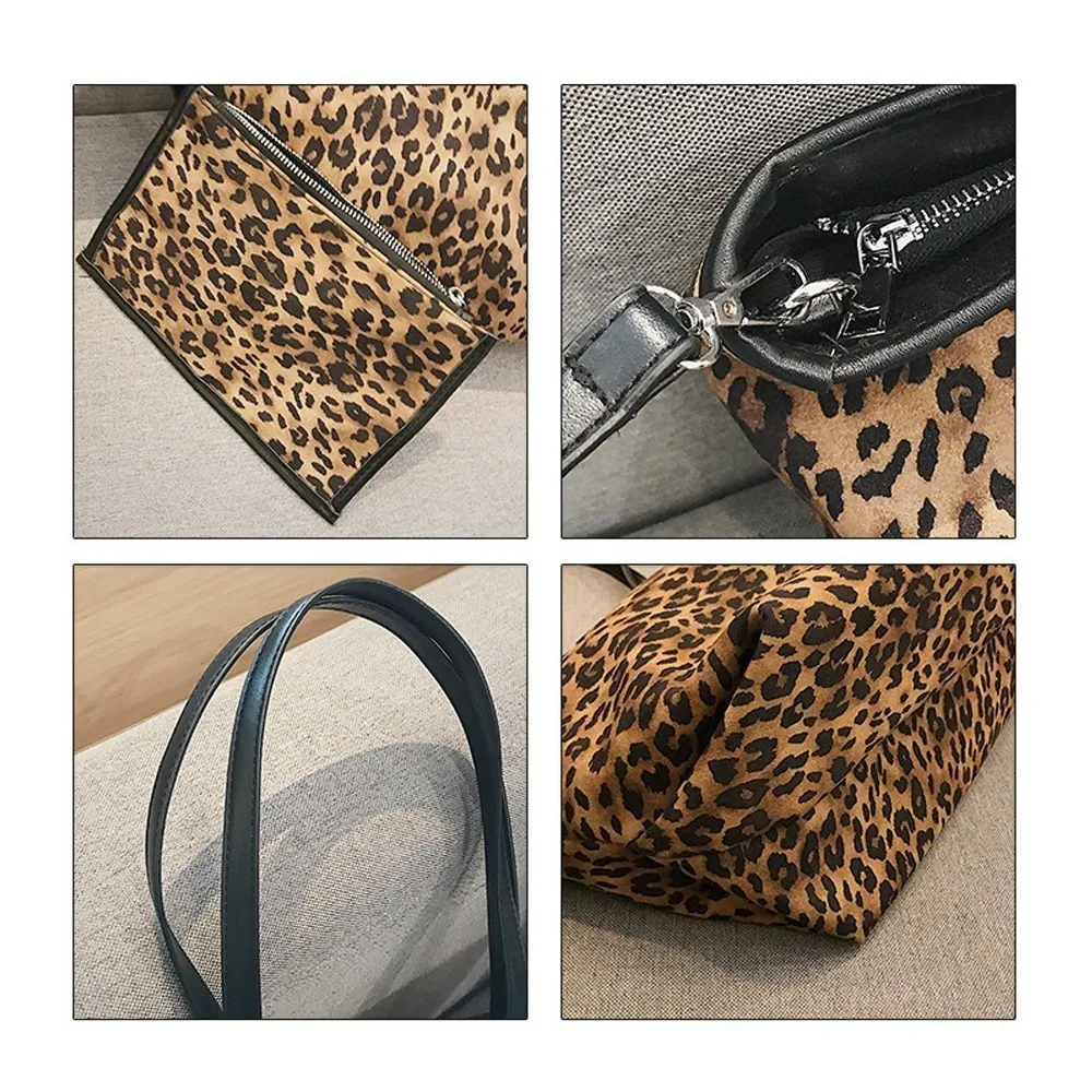 TTOU винтажная женская сумка-тоут, женская сумка на плечо с леопардовым принтом, Большая вместительная композитная сумка, женская модная сумка, набор
