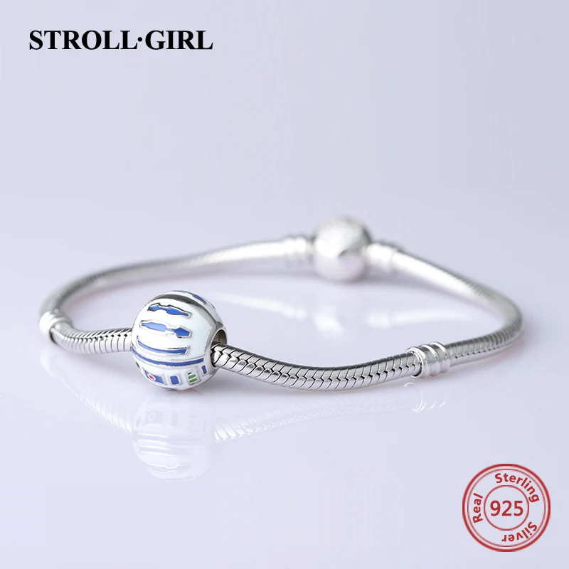 Strollgirl 925 Серебряные шарики робот Подвески с цветной эмалью Fit подлинный шарм браслет Pandora DIY ювелирные изделия делая подарки мужчинам