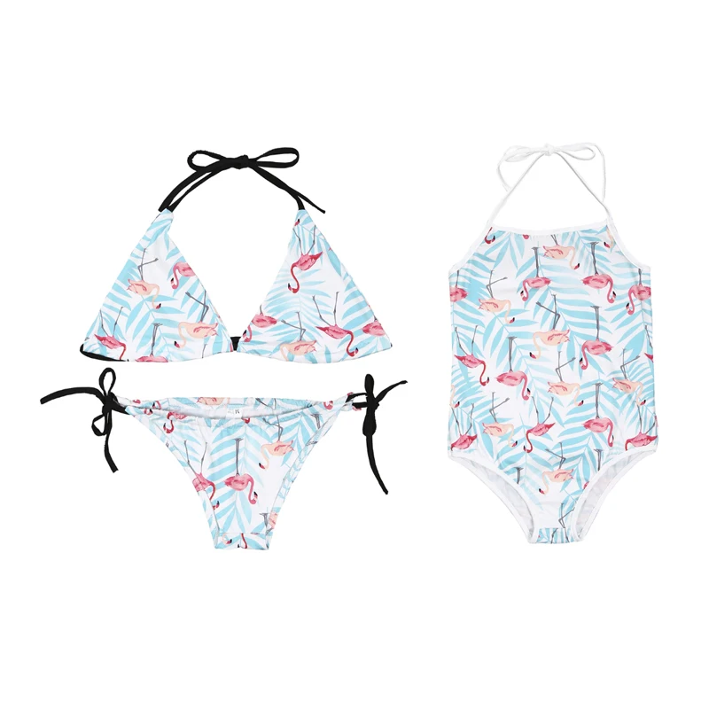 

Family Matching Outfits Bikini Set 2019 Summer Mother Daughter Clothes Swimwear Green Print Women's Swimming Bathing Beach Suit