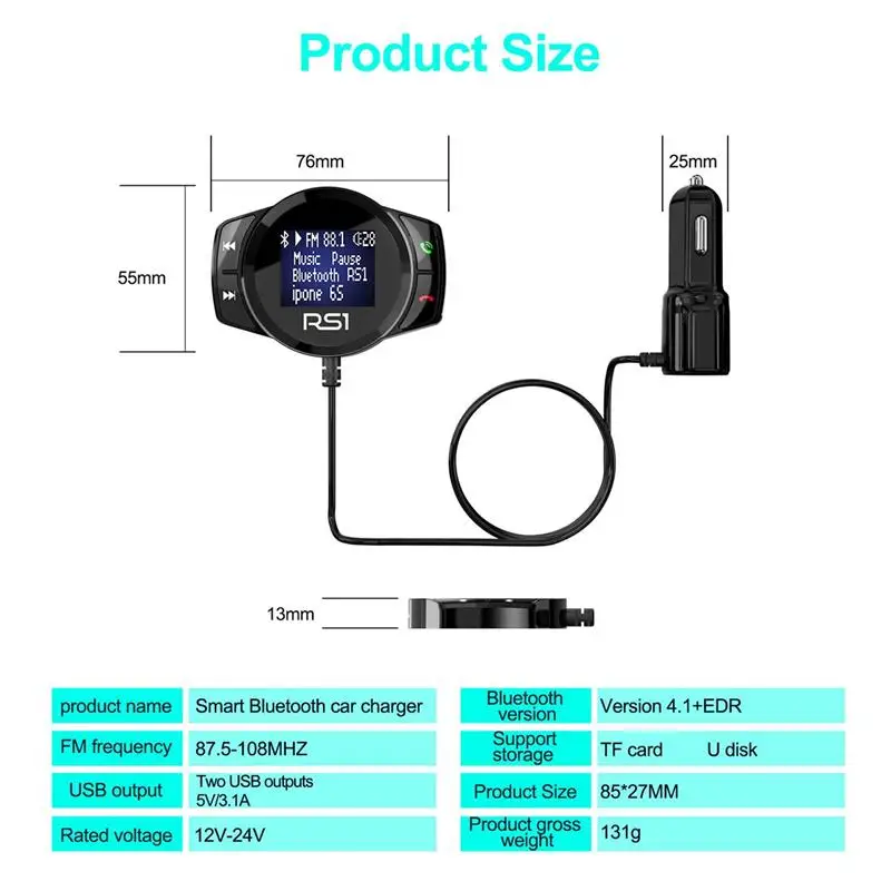 Onever, двойной USB порт, Bluetooth, fm-передатчик, Автомобильный mp3 плеер, модулятор, громкая связь, автомобильный комплект, быстрое зарядное устройство, адаптер для iPhone X