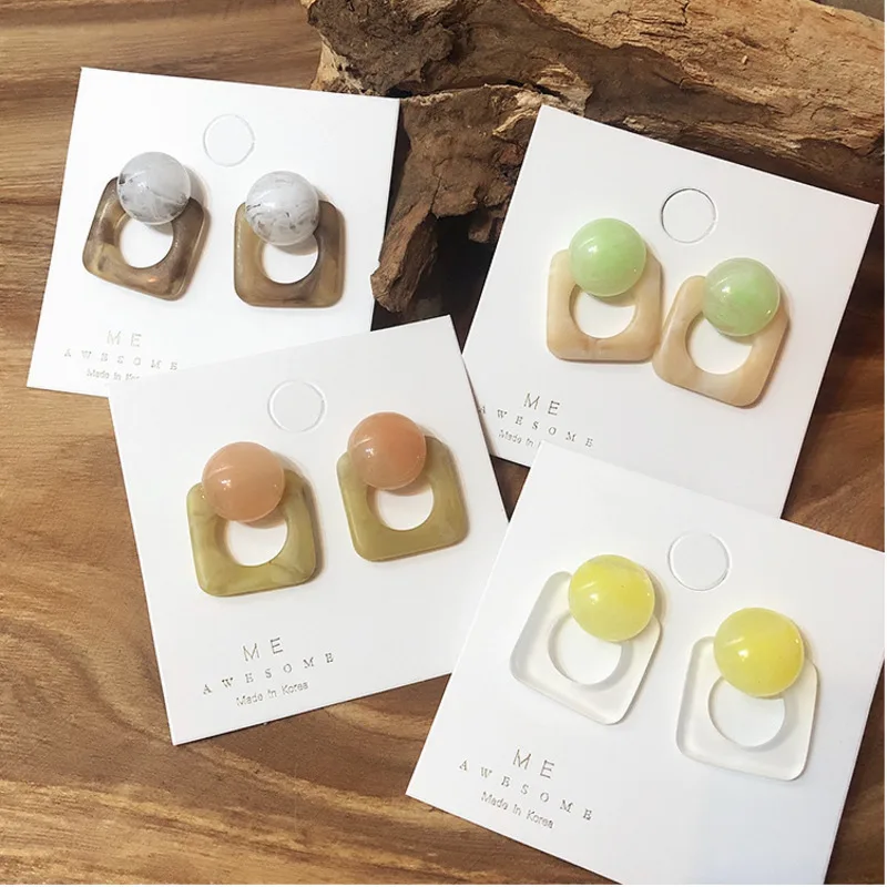 

2019 Korea Simple Candy Color Acrylic Geometric Round Circle Square Acetic Acid Resin Big Pendant Earrings For Women Beach Gift
