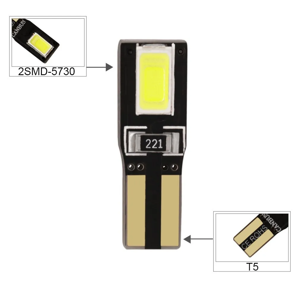 2 шт. авто светодиодный T5 2721 W3W W2* 4.6d 5730 SMD инструмент: Клин Индикатор Светильник лампы светильник 12V белого цвета