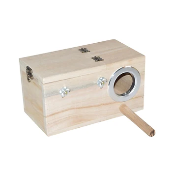 

Bird Parrot Holder Wooden Bird Nesting Organizer Clear View Window Bird House