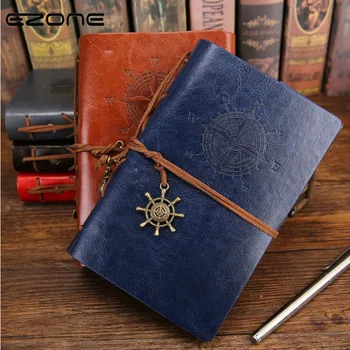 

EZONE PU Leather Cover Notebook Vintage Travelers Notebook Creative Pirate Anchors Spiral Notebook Stationery Gift For Boys