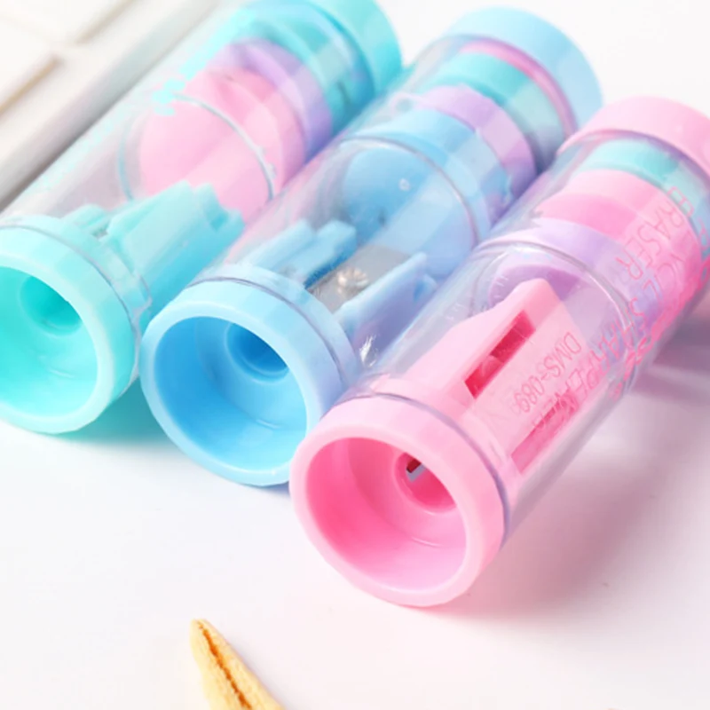 

Candy Color Pencil Sharpener With 4pcs Erasers Kawaii Pencil Sharpener For Girls Gifts Back To School Supplies Korean Stationery
