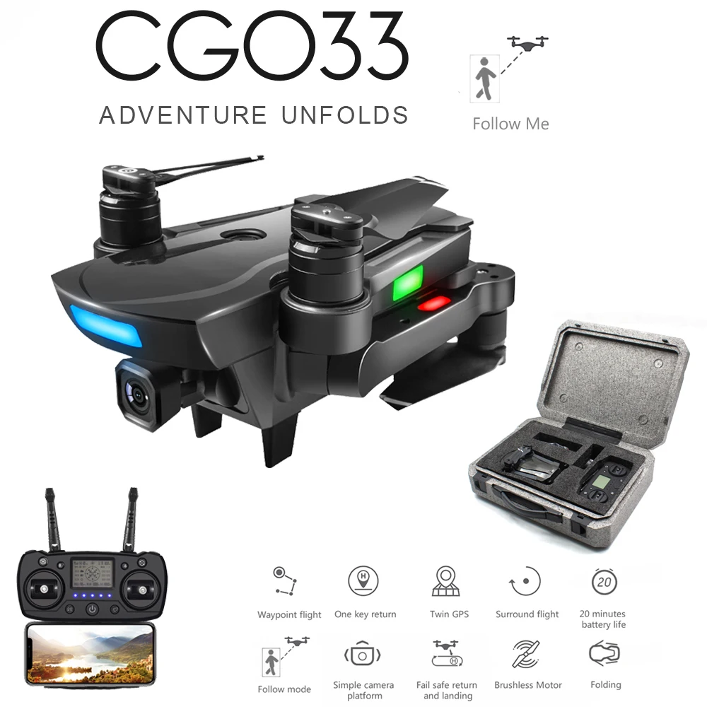 

CG033 GPS Brushless RC Quadcopter With 1080P HD FPV WIFI Gimbal Camera/No Camera Altitude Hold Foldable RC Drone Helicopter