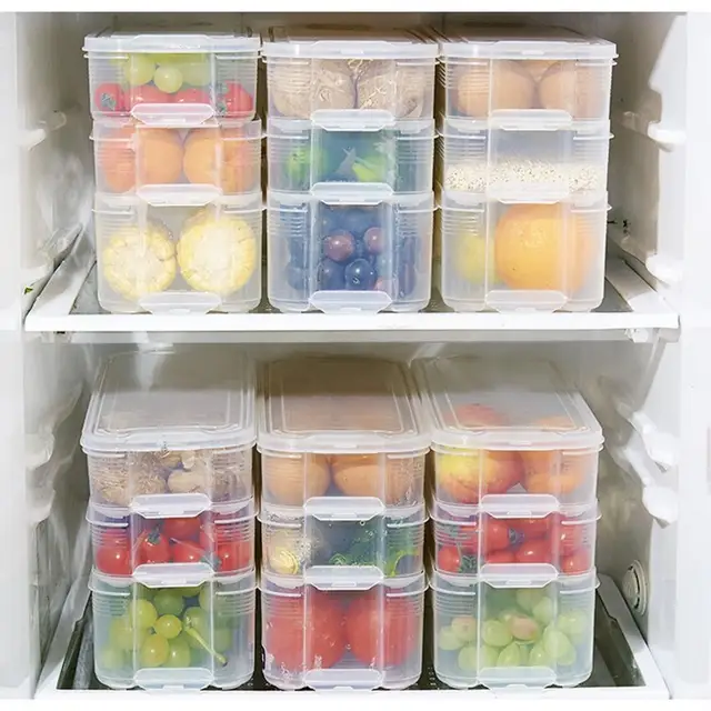 Best Quality Fridge Storage Containers Box Storage Cabinet with Organizer for Storage Food Plastic Lid Kitchen Desk Freezer Bins Refrigerator