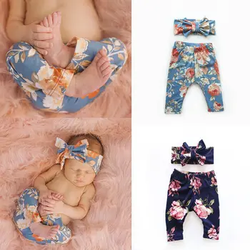 

Pudcoco 2019 Brand New Infant Kids Baby Girls Floral Bottoms Leggings Pants Toddler Trousers +Headband Baby Set
