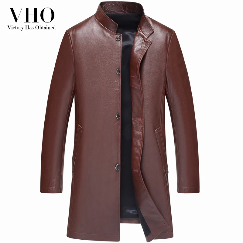 

VHO natural real cow leather coats for men medium long loose casual genuine leather jacket leather dust coat plus size big