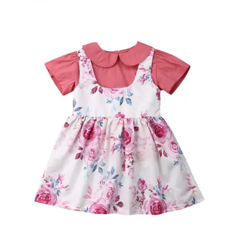 

1-6T Infant Newborn Baby Girl Clothes Set Kids T-shirt Floral Tops Dress Ovrall Suspender Dress Cute Girls Summer 2pcs Clothes