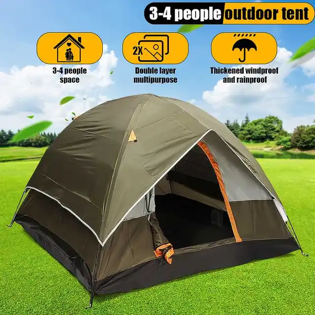Cheap 3-4 Person Windbreak Camping Tent Dual Layer Waterproof Anti UV Tourist Tents Outdoor Hiking Beach Travel Inflatable Mattress