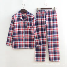 Новая мужская одежда из чистого хлопка, шерстяная одежда, ночная рубашка для мужчин s, сексуальная пижама, пижама с длинным рукавом, пижамный комплект, клетчатые брюки, роскошная мужская одежда