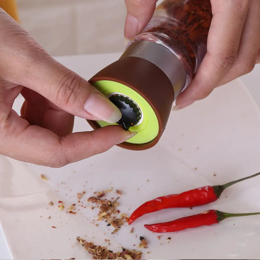 1Pcs Pepper Salt Grinder Set Mill Brushed Stainless Steel Kitchen Glass Bottle Mills Manual Pepper Grinder
