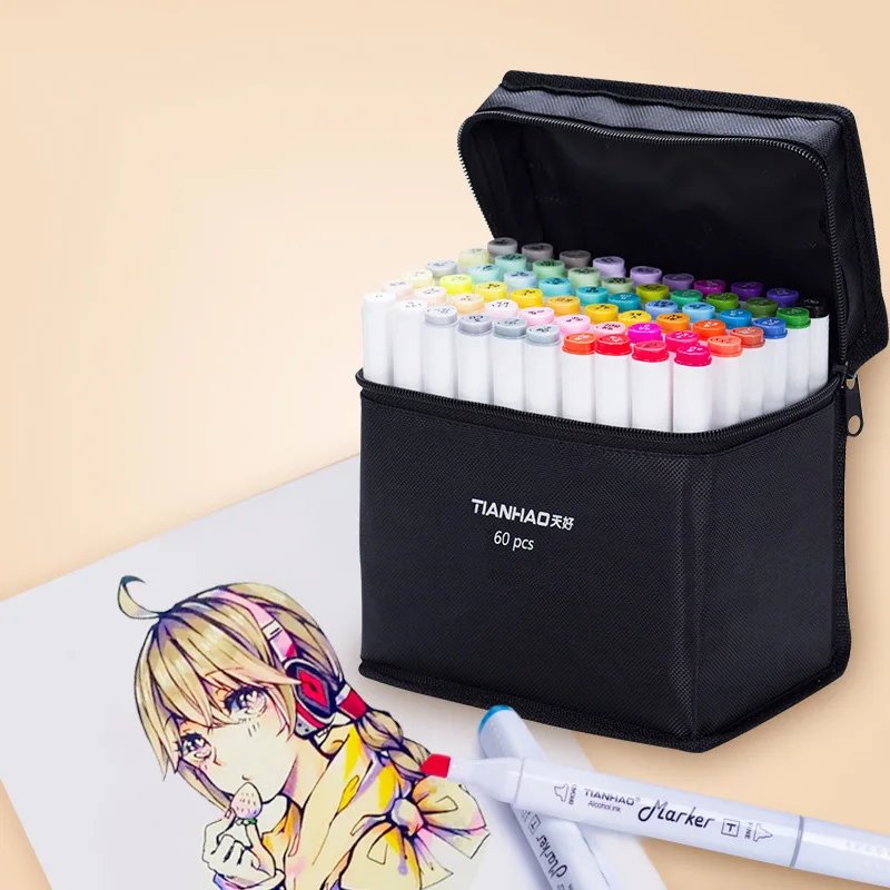 Preise TIANHAO Marker Pen Set 30 40 60 80 168 Farben Dual Kopf Alkoholische Fettige Basierend Pinsel stift Für Manga Skizzieren Marker Kunst Liefert